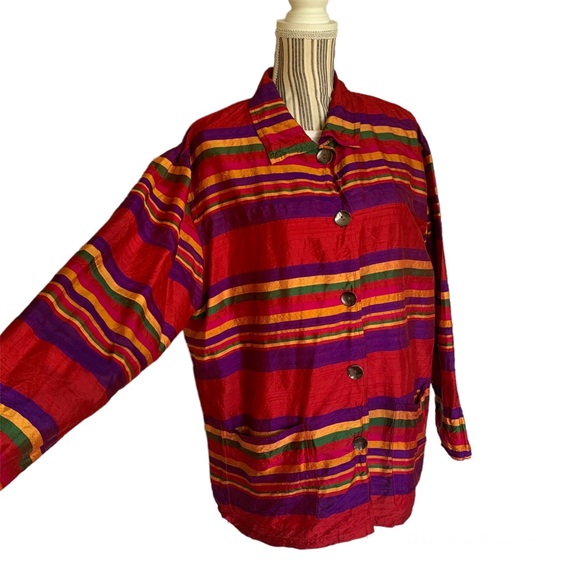 Chico's Tops - Vintage Chicos Design Silk Striped Button Down Shirt Comfy Classic
